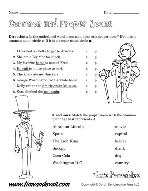 While common nouns are just general names, proper names are specific and the first letter is capitalized. Common and Proper Nouns 02 - Tim's Printables