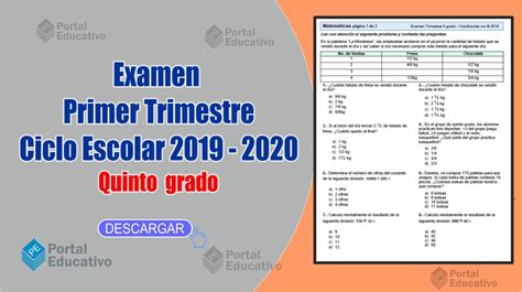 Examen Primer Trimestre Ciclo Escolar 2019 2020 Quinto Grado Material