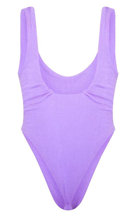 Purple Crinkle High Leg Swimsuit Swimwear Prettylittlething Ca