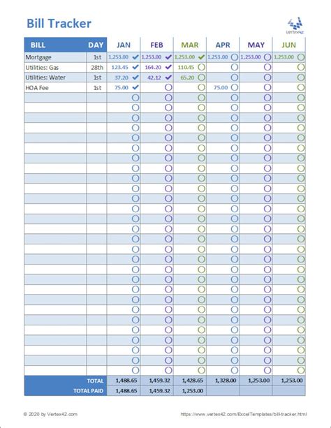 Bill Tracker Worksheet Printable Excel Template 2021 Etsy