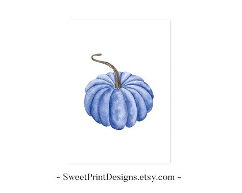 Pumpkin Fall Decor Blue Pumpkin Printable Watercolor Blue Etsy