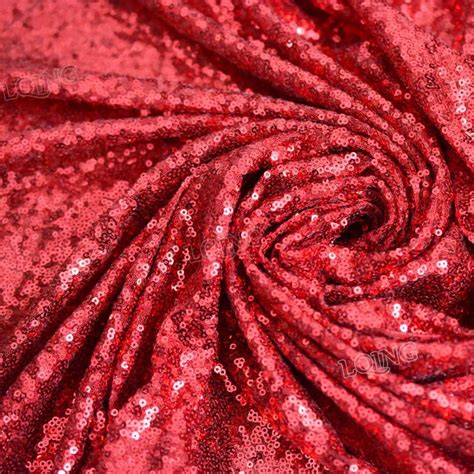 1 Yard Glitzy Embroidery Sequin Fabric Material Red Gold Sparkly Fabric
