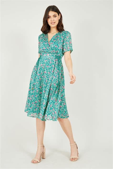 Yumi Blue Floral Waist Tie Dress Yumi