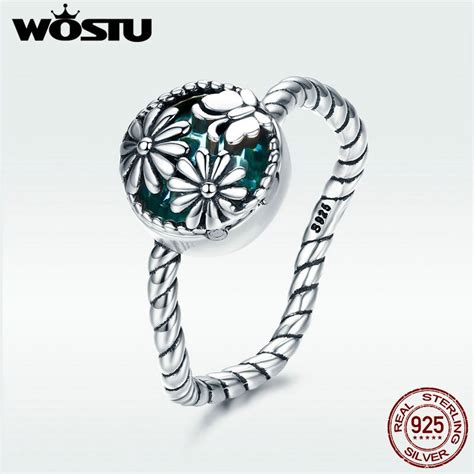 Wostu 2019 Spring New 925 Sterling Silver Daisy And Butterfly Green