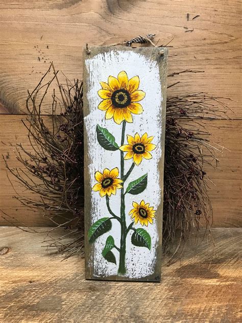 Hand Painted Sunflower Recycled Pallet Wood Rustic Flower Etsy