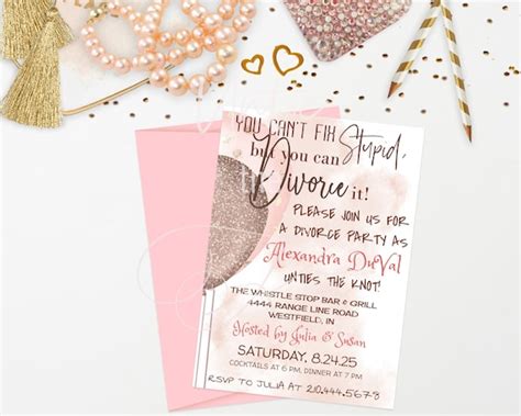 Printable Divorce Party Invitation Template Rose Gold Etsy