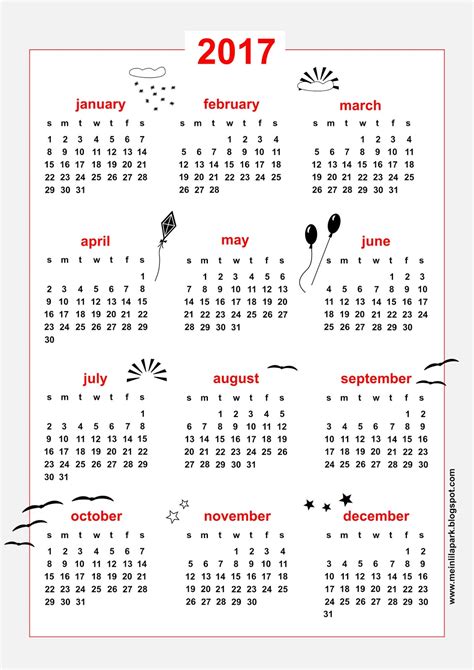 Free printable 2017 calendar - sky themed - freebie