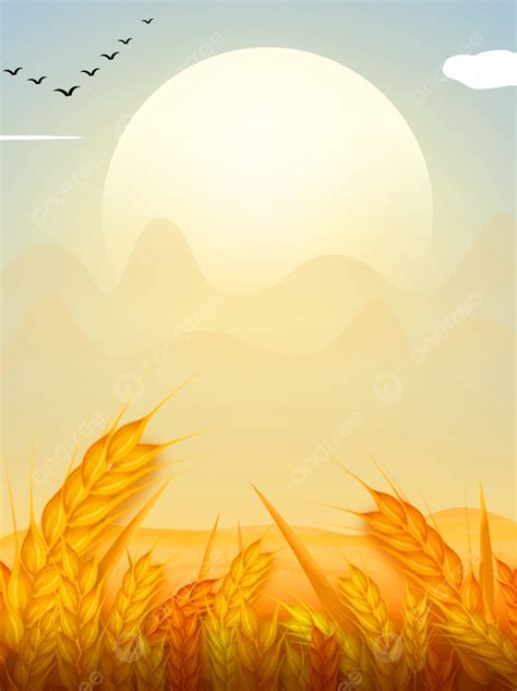 Autumn Harvest Wheat Field Landscape Hand Painted Background Fall