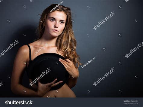 Sexy Woman Lingerie Covering Breast Hat Foto Stock Shutterstock