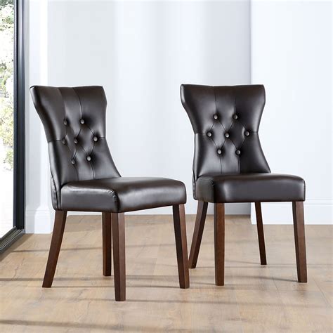 Even if you sit for a long time, you will not feel fatigued, and will bring you the most comfortable dining experience. Bewley Brown Leather Button Back Dining Chair (Dark Leg) | Furniture Choice