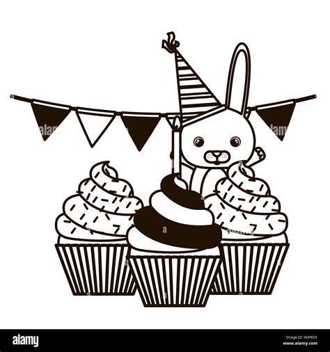 Silhouette Of Bunny With Cake Of Happy Birthday Stock Vector Image