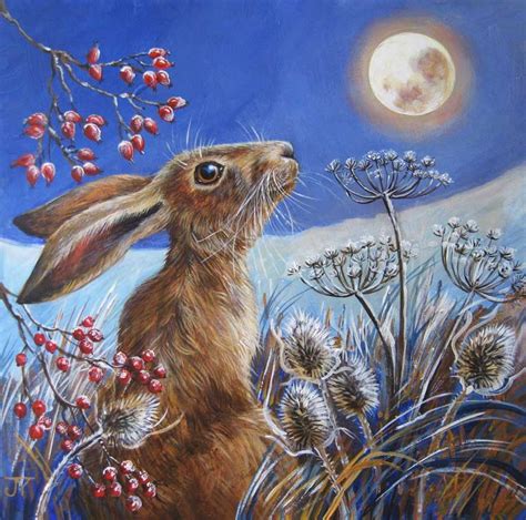 Frost Moon Hare Hare Painting Bunny Art Animal Paintings Acrylic