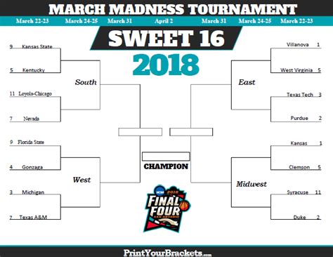 Sweet 16 Printable Brackets