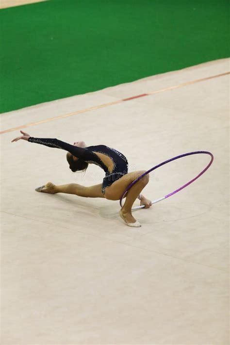 Athlete Performing Her Hoop Routine Editorial Image Image Of Gymnastics Object 50385485