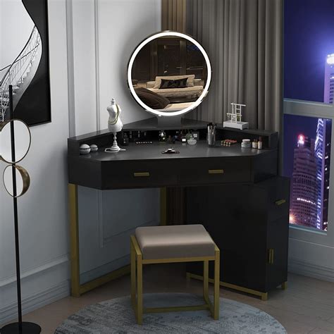 Corner Vanity Set With Lighted Mirror Makeup Vanity Dressing Table