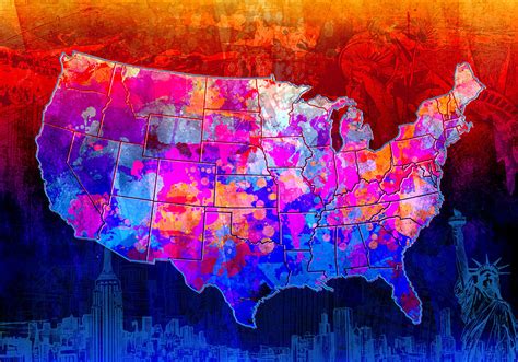 United States Colorful Map Collage Painting By Bekim M Pixels