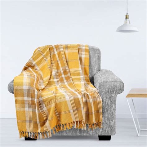 Ehc Highland Large Cotton Throw For Sofa Double Bed Armchair Ochre