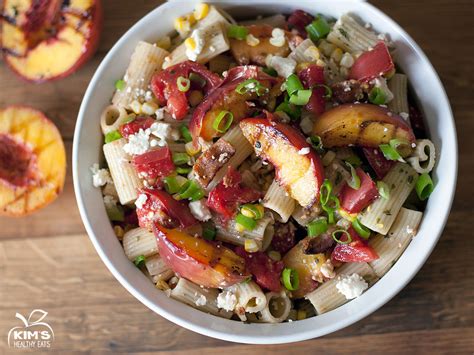 Grilled Peach And Heirloom Tomato Pasta Salad With Basil Vinaigrette