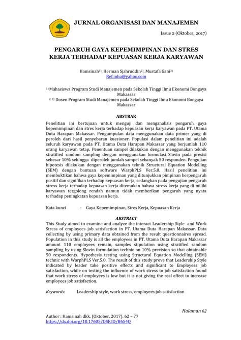 Pengaruh Gaya Kepemimpinan Lingkungan Kerja Dan Kompensasi Terhadap