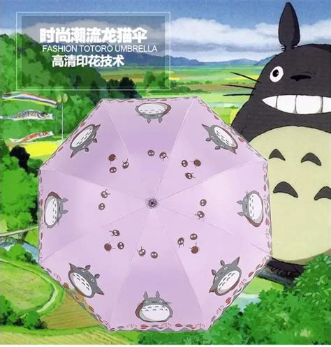 1 Piece Totoro Rain 3 Folding Cartoon Rain Sun Uv Anti Windproof Waterproof Totoro Manual