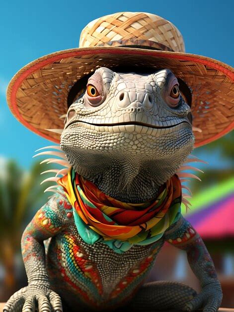 Premium Ai Image Portrait Of Iguana Donning A Festive Mexican