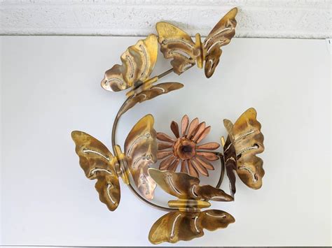 Vintage Brass And Copper Butterfly Flower Wall Art Etsy
