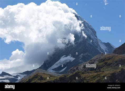 The Peak Of Matterhorn With Banner Clouds Stock Photo Alamy