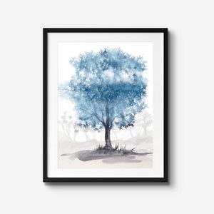 Tree Painting In Blue Print Of Original Watercolour Artwork Etsy UK