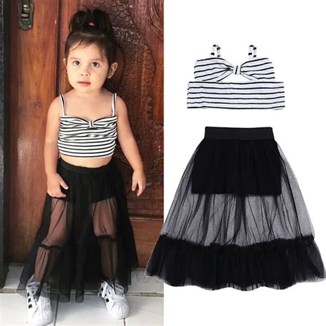 2019 Newest Style Striped Sleeveless Bow Crop Toptulle Skirt Clothing