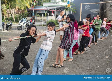 Kids From Indonesia Is Playing Tarik Tambang A Traditional Game During