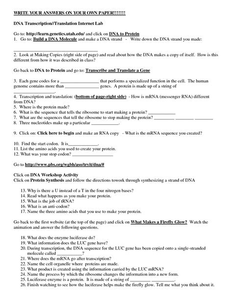 Transcription and translation practice worksheet example. 18 Best Images of RNA And Transcription Worksheet Answers ...