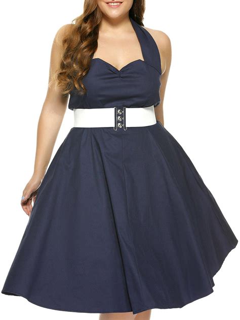 Plus Size Halter Open Back Pin Up Dress Purplish Blue Xl In Plus Size