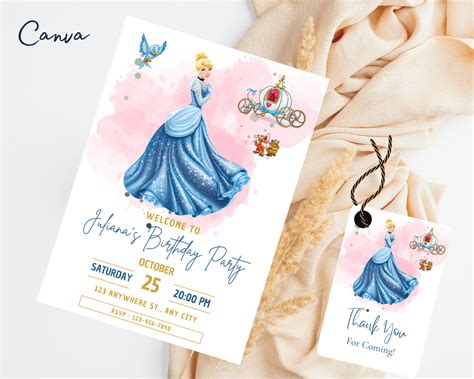 Editable Cinderella Birthday Invitation Template Printable Etsy Uk