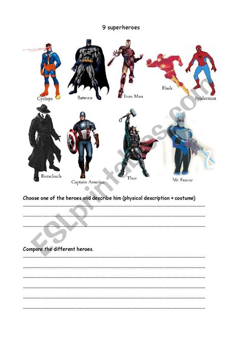 Describe And Compare The Superheroes Esl Worksheet By Taffathustra