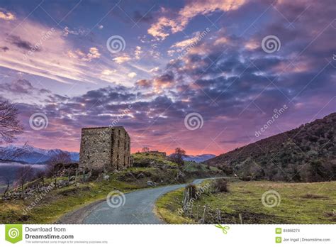 Dawn Breaking Over Old Farm Building In Corsica Stock Photo Image Of