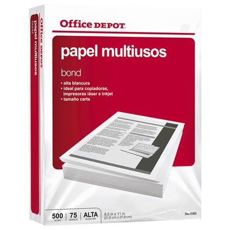 Paquete De Papel Bond Office Depot 500 Hojas Carta Blanco 75 Gr