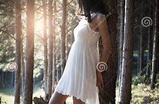 leaning forest against indian tree woman young beautiful stock