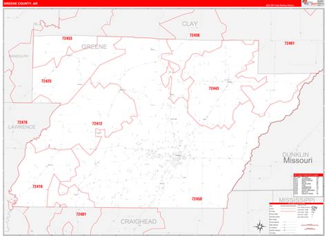 Greene County Ar Zip Code Wall Map Red Line Style By Marketmaps Mapsales