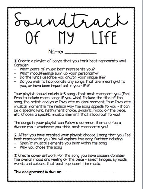 Soundtrack Of My Life Assignment Elementary Music Lessons Elementary