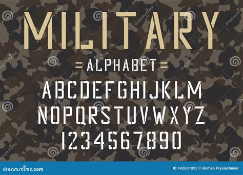 Army Alphabet Font Stencil Camouflage Uppercase Letters And Numbers On
