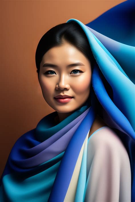 Lexica Studio Photography Girl With Blue Abstract Cloth In Full Growth
