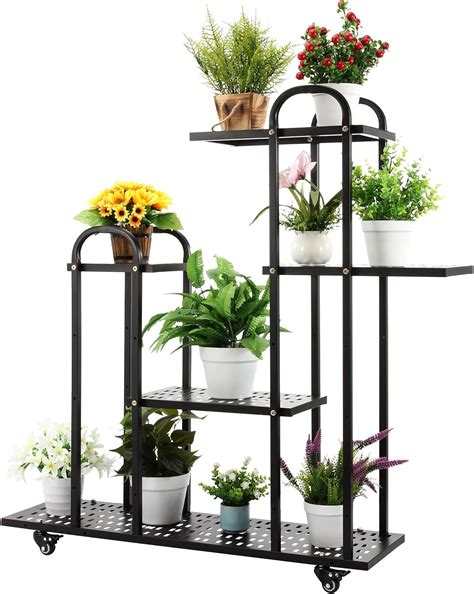 Lojok 5 Tier Iron Plant Stand With Wheels For Indoor Plants 394 X 126 X 472