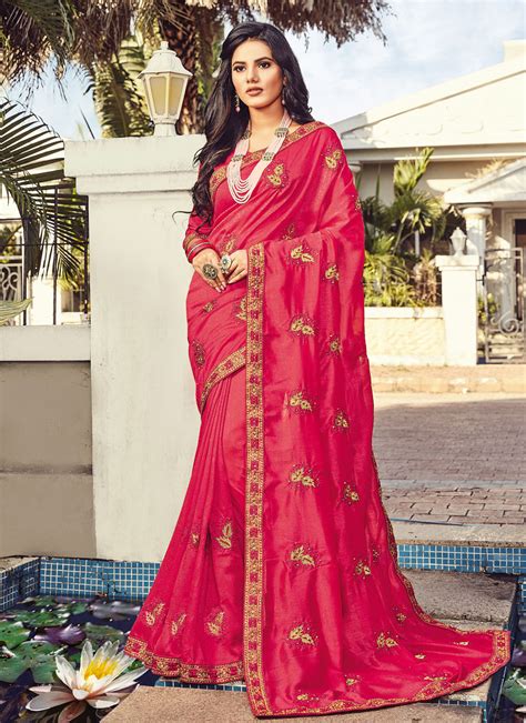 Buy Hot Pink Ceremonial Traditional Designer Saree Online