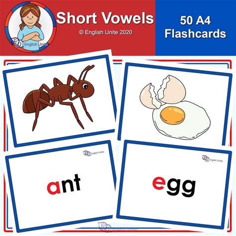 Flashcards A4 Short Vowels English Unite Flashcards Phonics