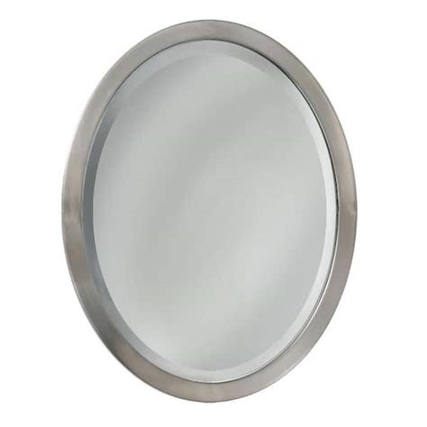 Deco Mirror 23 In W X 29 In H Framed Oval Beveled Edge Bathroom Vanity Mirror In Brushed