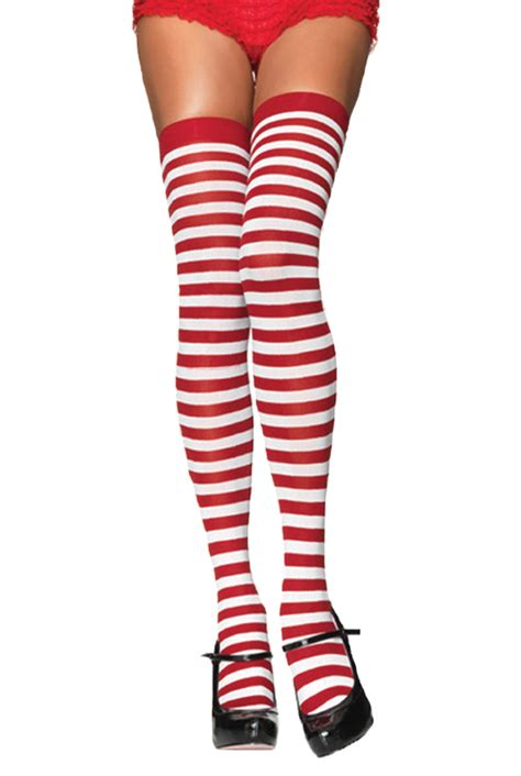 the costume center red and white striped thigh high women adult halloween stockings costume