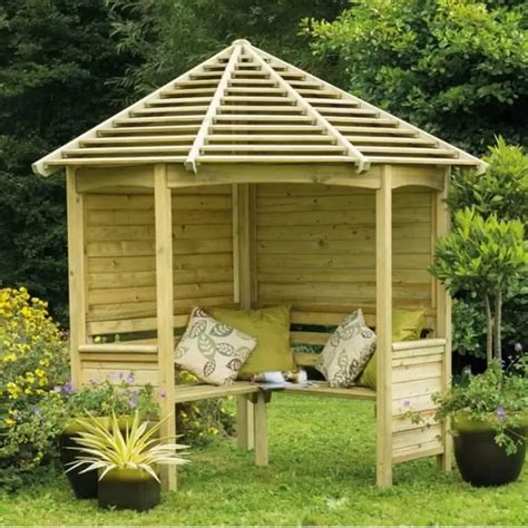 Venetian Corner Arbour Seat Garden Shelter Slatted Roof Pressure