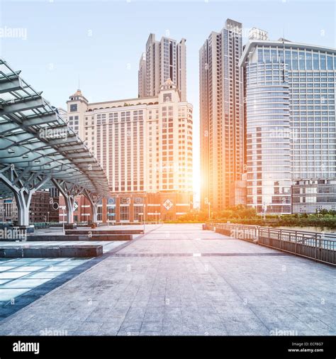 The City And The Road In The Modern Office Building Background Stock