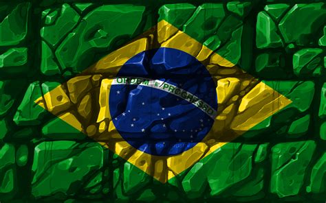 Download Wallpapers Brazilian Flag Brickwall 4k South American