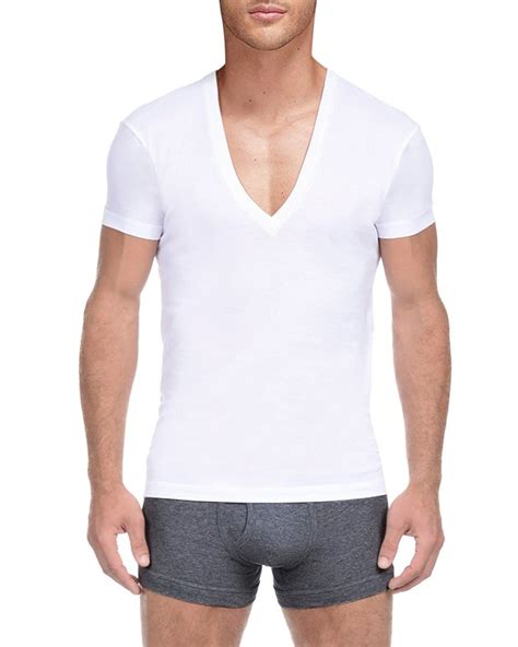 Mens Cotton Deep V Neck Short Sleeve Classic Solid T Shirt White